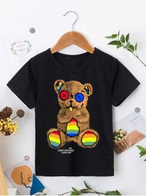 Resim VASK Ünisex Rahat Kalıp Pamuklu Baskılı Siyah Çocuk T-shirt 