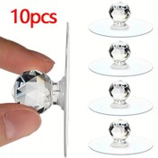 Resim 10 Adet Yuvarlak Kendinden Yapışkanlı İtme Çekme Kolları - Dolaplar, Çekmeceler, Gardıroplar & Cam Kapılar İçin Delme Gerektirmez, Kristal Top Tasarımlı Dayanıklı Plastik, Ev Düzeni İçin Kolay Kurulum 