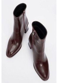 Resim Luvishoes Luvi Shoes Alba Bordo Cilt Kadın Kalın Topuklu Bot Bordo 