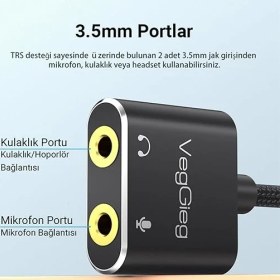 Resim Leaf Shop Type-C Ses Kartı 3.5mm Kulaklık ve Mikrofon Girişli 