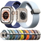 Resim Sones iOS Uyumlu Watch Ultra 49mm Karbon Fiber Desenli Manyetik Tokalı Silikon Watch Band İçin 