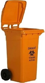 Resim Plastik Tıbbi Atık Çöp Konteyneri - Yüksek Isıya Dayanıklı - Orjinal Hammadde 120 Litre Turuncu 