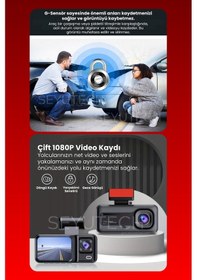 Resim Harvox Araç Içi Hd Kamera 3 Kameralı Wifi Özellikli 1080p Full Hd Gece Görüşlü G-sensör Dashcam A98 