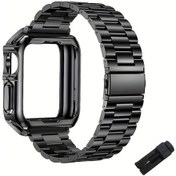 Resim Oldfriend Akıllı Saç Kılıfı + Çelik Kayış Siyah 38/40/41mm Su Geçirmez Uyumlu 