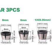 Resim Liyao Ar 3 Adet Çok Tip Yüksek Hassasiyetli Adaptör Collet Shank Yönlendirici Aracı Adaptörler Tutucu 6MM/6.35MM/8MM (Yurt Dışından) 