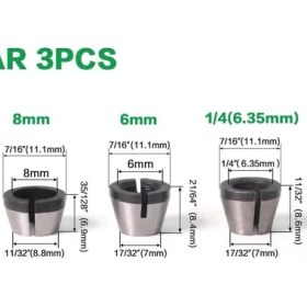 Resim Liyao Ar 3 Adet Çok Tip Yüksek Hassasiyetli Adaptör Collet Shank Yönlendirici Aracı Adaptörler Tutucu 6MM/6.35MM/8MM (Yurt Dışından) 