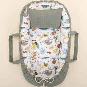 Resim Babynest ve Yastık - Çift Taraflı - Haki Muslin - Hayvanat Bahçesi 