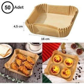 Resim 50 Adet Air Fryer Pişirme Kağıdı Tek Kullanımlık Hava Fritöz Yağ Geçirmez Yapışmaz Kare Tabak Model 