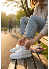 Resim Enoch Suni Deri Beyaz Düz Tabanlı Erkek Casual Sneaker Ayakkabı Beyaz 