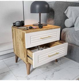 Resim Panjurlu 2 Çekmeceli Komodin Pnj5002 Ekru Ceviz 