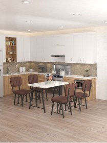 Resim Mygusi Hayat 4 Kişilik Mutfak Masa Takımı Beyaz Masa Kahve 2773753084614 