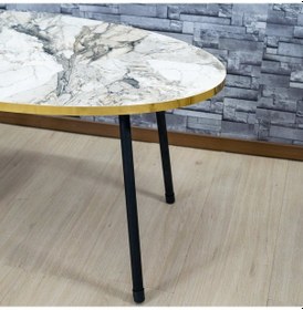 Resim Zigon Sehpa Ve Orta Sehpa Elips Siyah Metal Ayak Altın Efes Set 