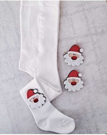 Resim Kız Çocuk Noel Baba Figürlü Yeni Yıl Külotlu Çorap Ve 2 Li Klips Toka 