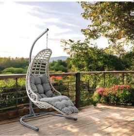 Resim Capri Swing Bodrum Tekli Rattan Bahçe Salıncağı Balkon Salıncağı Cappuccino 
