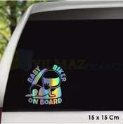 Resim yılmazetic Motorcu Bebek Motorda Bebek Var Hologram Oto Sticker Cam Araba Yapıştırma Çıkartma Etiket 15 X 15 Cm 