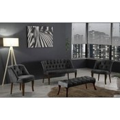 Resim ElizzanMobilya Antrasit Çay Seti Berjer Koltuk Takımı 2+1+1 Koltuk Ve Bench Bank 