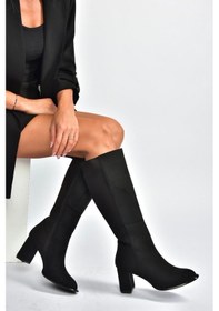 Resim Fox Shoes V590179602 Siyah Süet Kalın Topuklu Klasik Kadın Çizme Siyah-Süet 