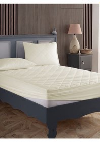 Resim %100 Pamuk Kapitoneli Sıvı Geçirmez Bej Renkli Yatak Alezi Yatak Koruyucu Alez Çarşaf Bej 