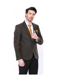 Resim Sivri Yaka Tek Düğme Haki Slim Fit Ceket Wessi 001 