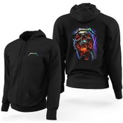 Resim Metallica Skull Guitar Siyah Fermuarlı Limited Edition Kapşonlu Sweatshirt Siyah 