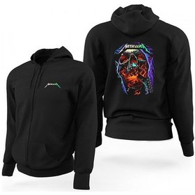 Resim Metallica Skull Guitar Siyah Fermuarlı Limited Edition Kapşonlu Sweatshirt Siyah 
