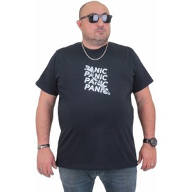 Resim Moc Grande Mocgrande Erkek Büyük Beden Sıfır Yaka Tişört Panic 24135 Lacıvert-Lacıvert Lacivert 
