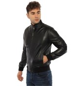 Resim Hakiki Kuzu Derisi Fermuarlı Beli Lastikli Erkek Deri Ceket Siyah Siyah 