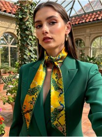 Resim Veille Kadın Yeşil Sarı Renkli Modern Desenli Fular - Blazer, Çanta ve Boyun İçin Uygun -Hediye Alternatifi 