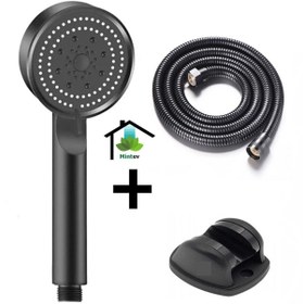Resim mintev Siyah Yüksek Basınçlı 5 Fonksiyonlu Ultra Lüx Duş Seti Başlık Siyah Hortum Ve Mafsal 