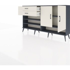 Resim Arges Konsol 4 Raflı 2 Çekmeceli 2 Kapaklı 176x30x99 Antrasit-aytaşı Aytası/aytası - Antrasıt 