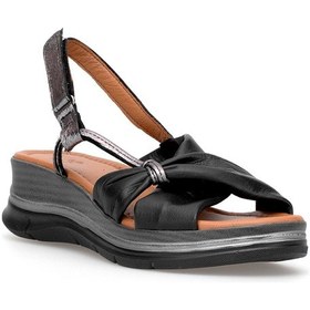 Resim Elit Zeyn 8066 Kadın Hakiki Deri Dolgu Topuk Sandalet Siyah Siyah 