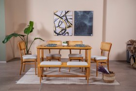 Resim HAZERAN İSKANDİNAV MASA TAKIMI, 4 SANDALYE 1 BENCH, 80X160 