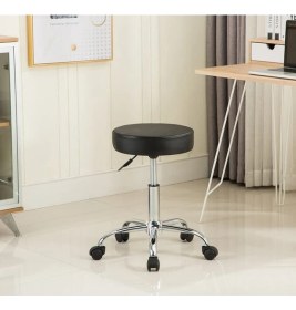 Resim Depolife Krom Ayaklı Ofis Kasiyer Taburesi 360 Derece Tekerlekli Deri Döşeme Oturak Eczane Laboratuvar 