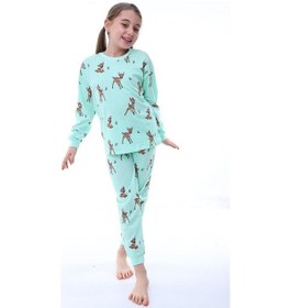Resim Geyik Desenli Kız Çocuk Pijama Takımı Turkuaz 