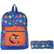Resim Kaukko Kids&Love Mavi Sevimli Canavarlar İlkokul Çanta ve Kalemli 