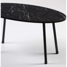 Resim Uslucan Alışveriş Orta Sehpa Metal Ayak Elips Siyah Mermer Desen Çok Renkli 