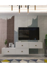 Resim Tda1203bg - Zuzu 2li Duvara Montaj Tv Stand Beyaz-gold 120cm+120cm Beyaz 