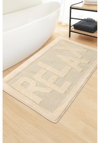 Resim Doğal Kaymaz Taban Banyo Paspas Uzun Ömürlü Yumuşak Dokulu Su Emici Yıkanabilir Relax 60x100 Krem 