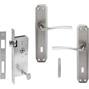 Resim Nikel Saten Oda Kapı Kolu + Hok Er-40 Ekstra Gömme Kilit Iç Kapı Oda Kilidi Rulmanlı Köşeli 40 mm Takım 