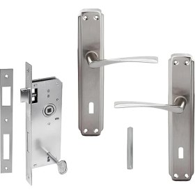 Resim Nikel Saten Oda Kapı Kolu + Hok Er-40 Ekstra Gömme Kilit Iç Kapı Oda Kilidi Rulmanlı Köşeli 40 mm Takım 