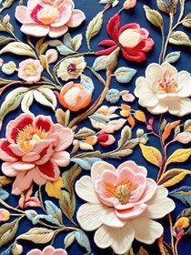 Resim Kabartmalı Çiçek Duvar Sanatı, El Yapımı Dekoratif Çiçek Panel, Lacivert Zemin Üzerine Pembe ve Kırmızı Çiçekler (30 x 22.5 cm) 