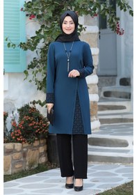 Resim Raika Moda Lazer Kesim Detaylı Büyük Beden Tesettür Takım İndigo 
