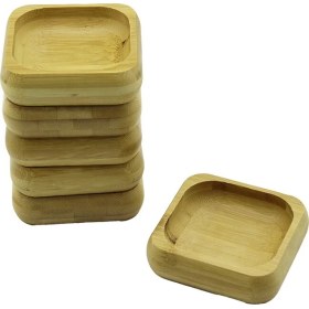Resim Go İthalat 6 Adet 9X9CM Kare Ahşap Bambu Çerezlik - Lokumluk Kase Derinlik: 1.8cm (5224) 