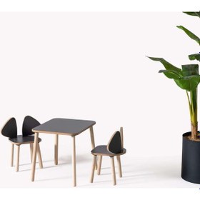 Resim Mobilya Montessori Çocuk Çalışma Aktivite Masası Ve 2 Sandalye Set Mickey Siyah Ahşap 