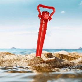 Resim 1 adet Kırmızı Plastik Plaj Şemsiyesi Kum Sancak, Dış Mekan Bahçe Küçük Güneşlik Zemin Tutucu, Eğlenceli Dekor Taban Standı, %100 Plastik Kompozisyon 