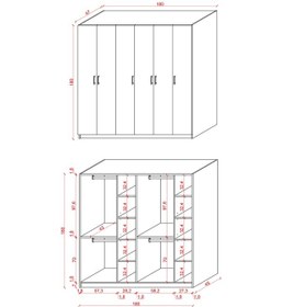 Resim %100 Mdflam 6 Kapaklı 180cm Gardrop G-06 G-06 Beyaz 
