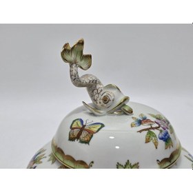 Resim Herend 6094 Kraliçe Victoria El Boyama Balık Kapaklı Porselen Kavanoz Çok renkli 