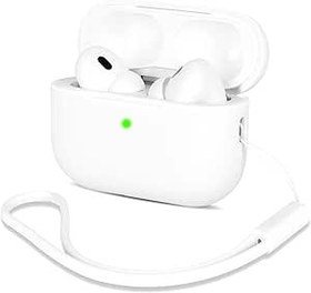 Resim AOTUAO AirPods Pro 2 Kılıf Kapağı, Darbeye Dayanıklı Koruyucu Silikon Kılıf Kapak AirPods Pro 2. Nesil 2022 için Silikon Kordonlu, Ön LED Görünür, Beyaz 