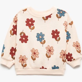 Resim Kız Bebek Çiçek Desenli Uzun Kollu Bisiklet Yaka Şardonlu Sweatshirt 