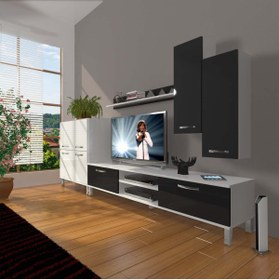 Resim Decoraktiv Eko 6 Mdf Dvd Krom Ayaklı Tv Ünitesi Tv Sehpası - Beyaz - Siyah 